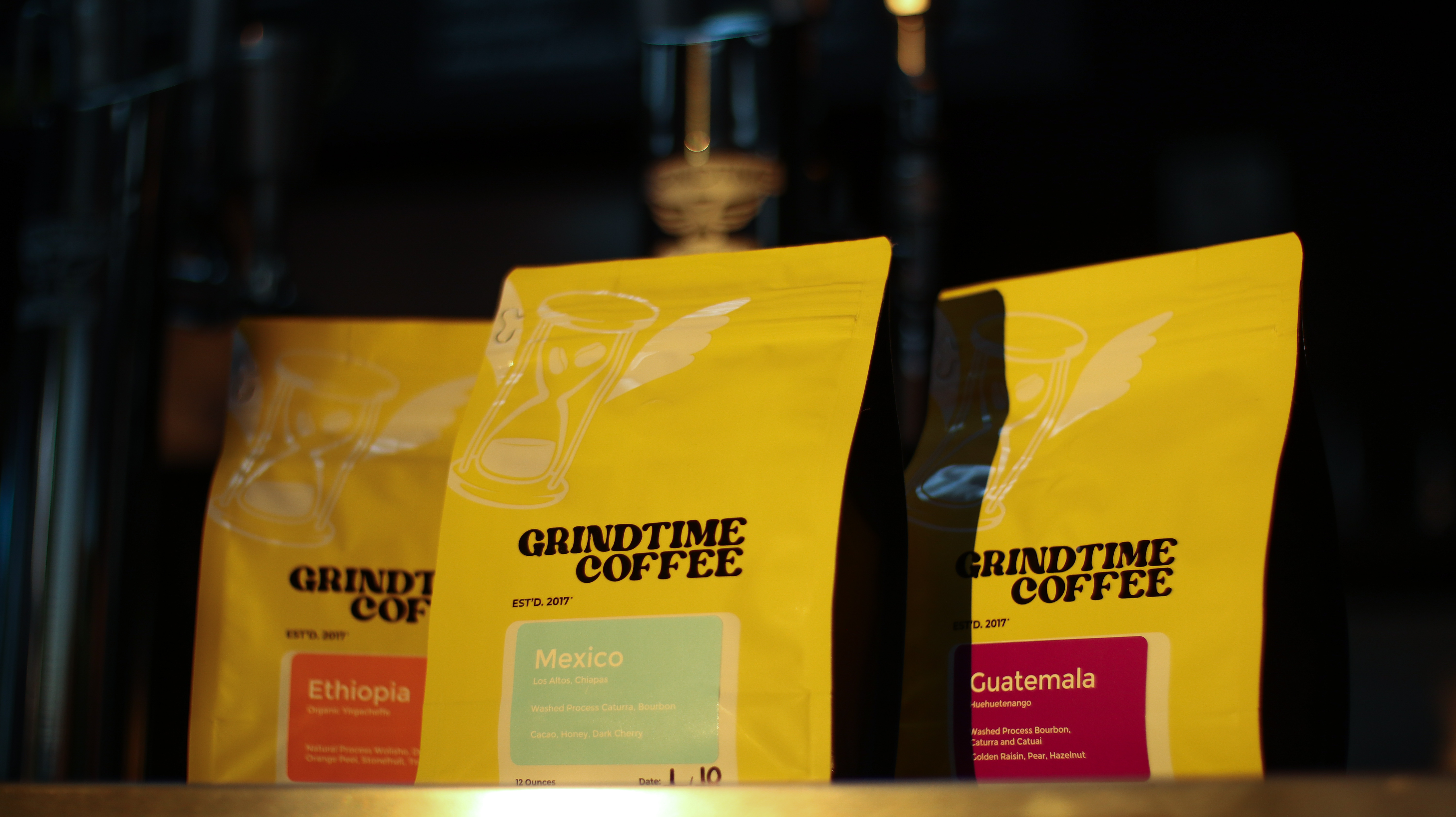 Bags of GrindTime single-origin coffee